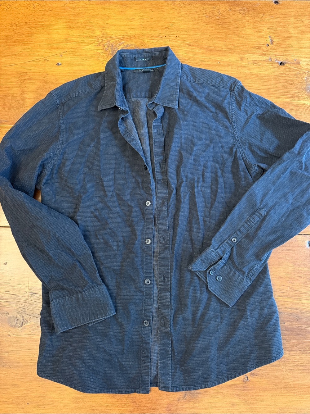 Marc Anthony Navy Blue Textured Casual Button-Down Shirt